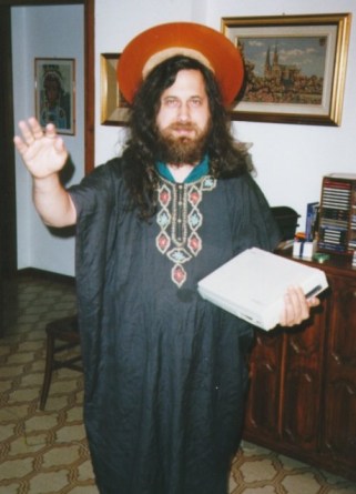 Richard Stallman, dressed as "Saint Ignucius"
